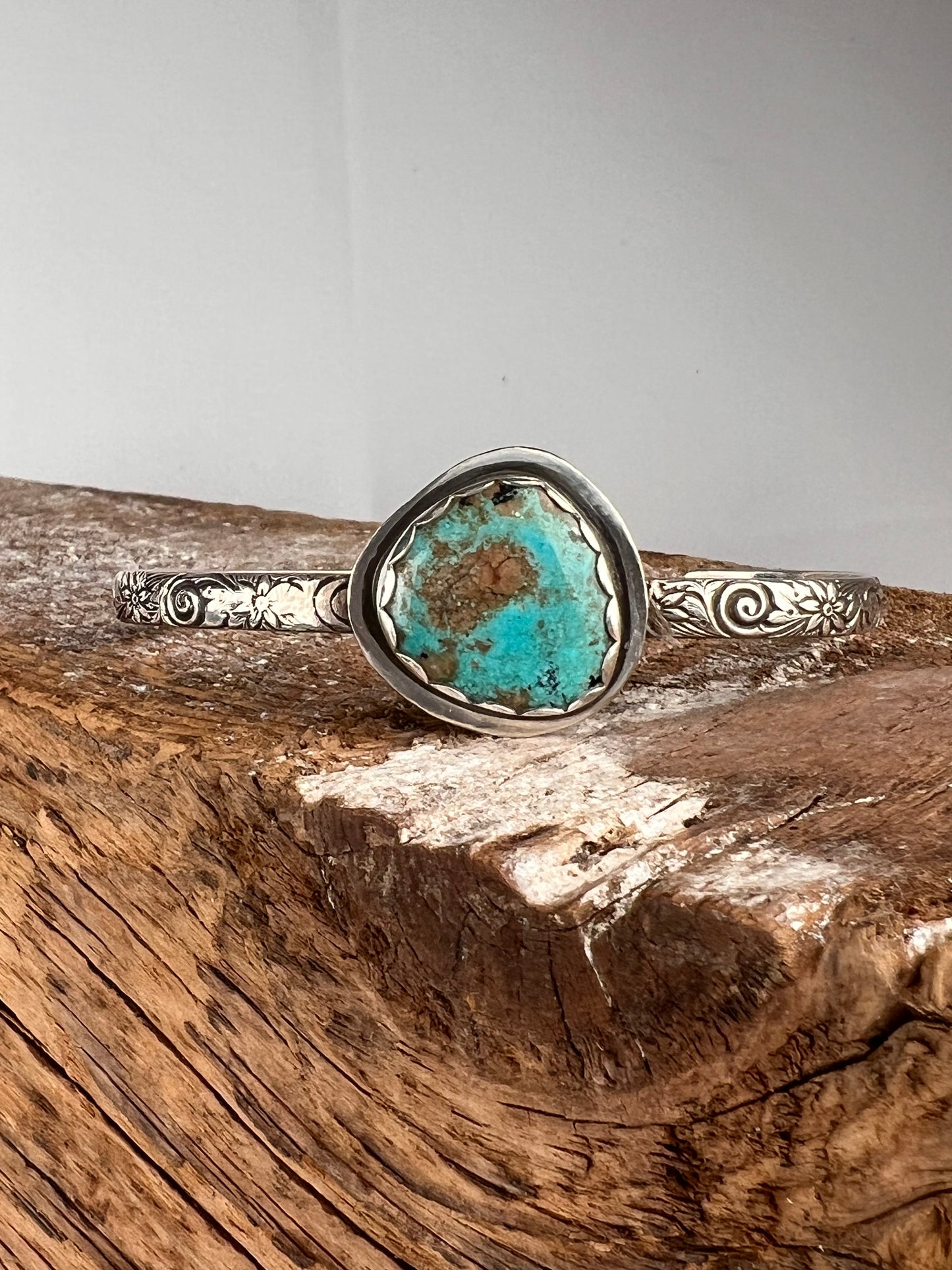 Kingman Turquoise Floral Wire Cuff - Med/Lg