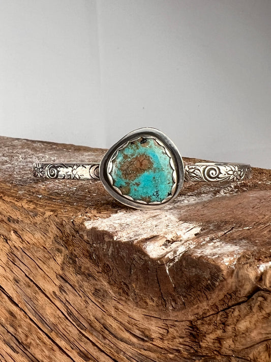 Kingman Turquoise Floral Wire Cuff - Med/Lg