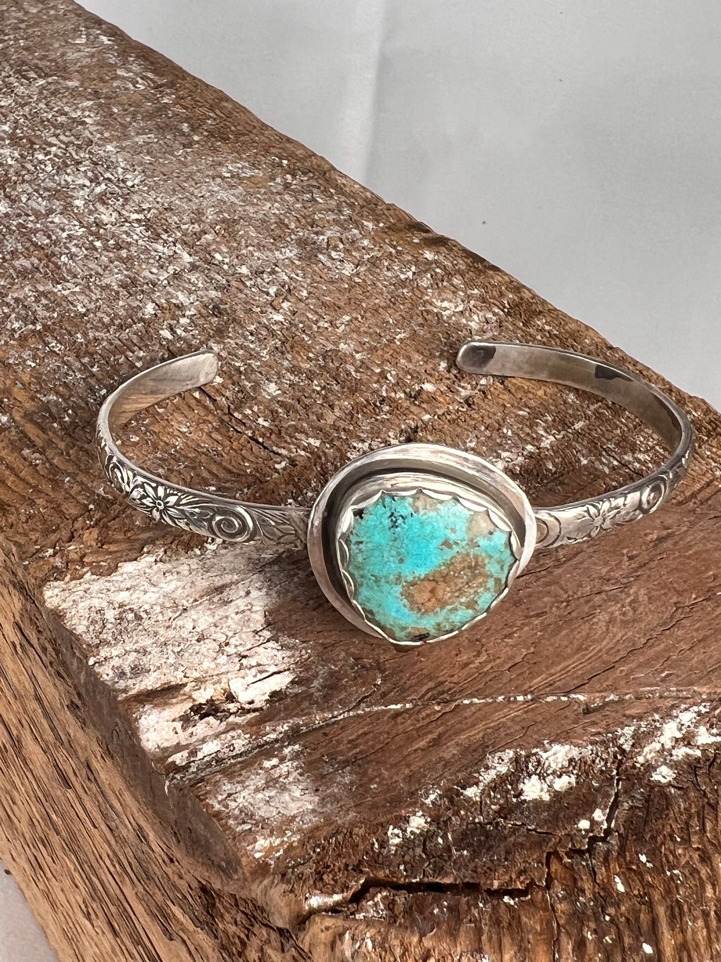 Kingman Turquoise Floral Wire Cuff - Med/Lg