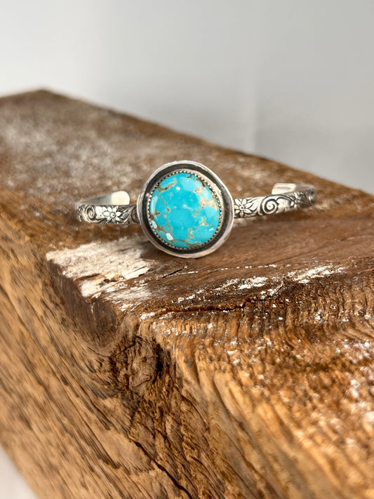 Round Turquoise Floral Wire Cuff - Sm/Med