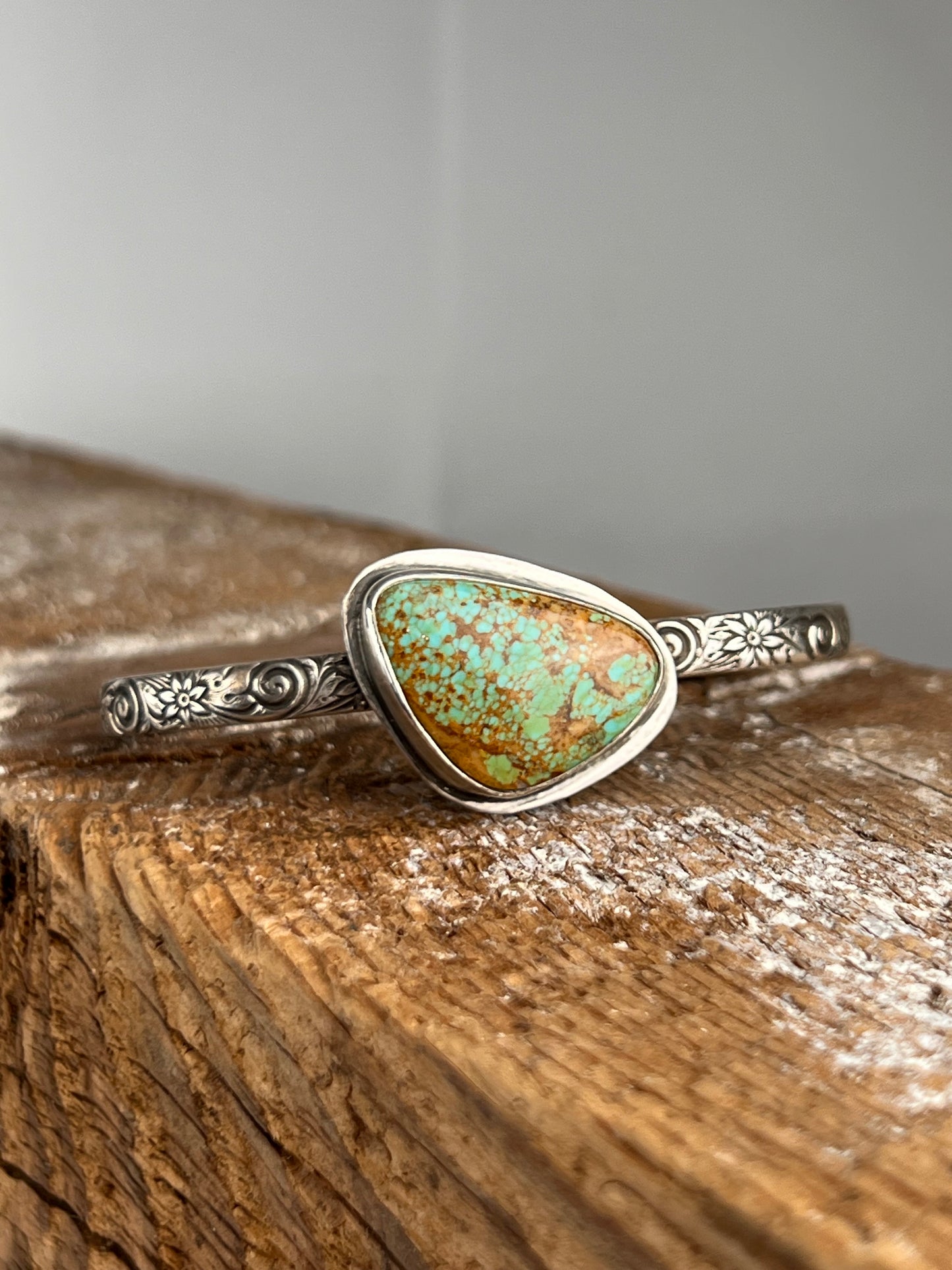 Triangle Kingman Turquoise Floral Wire Cuff - Med/Lg