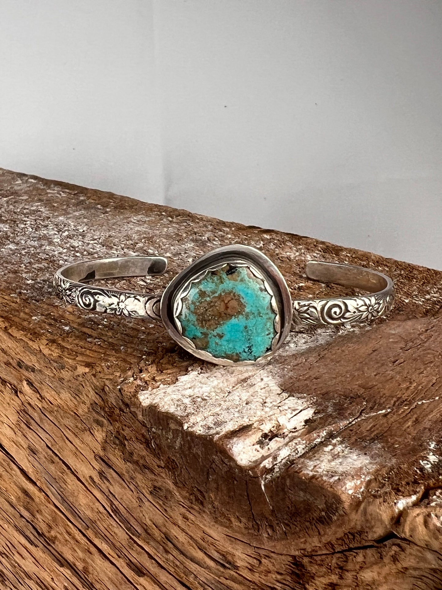 Kingman Turquoise Floral Wire Cuff - Med/Lg