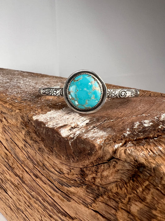 Round Turquoise Floral Wire Cuff - Sm/Med