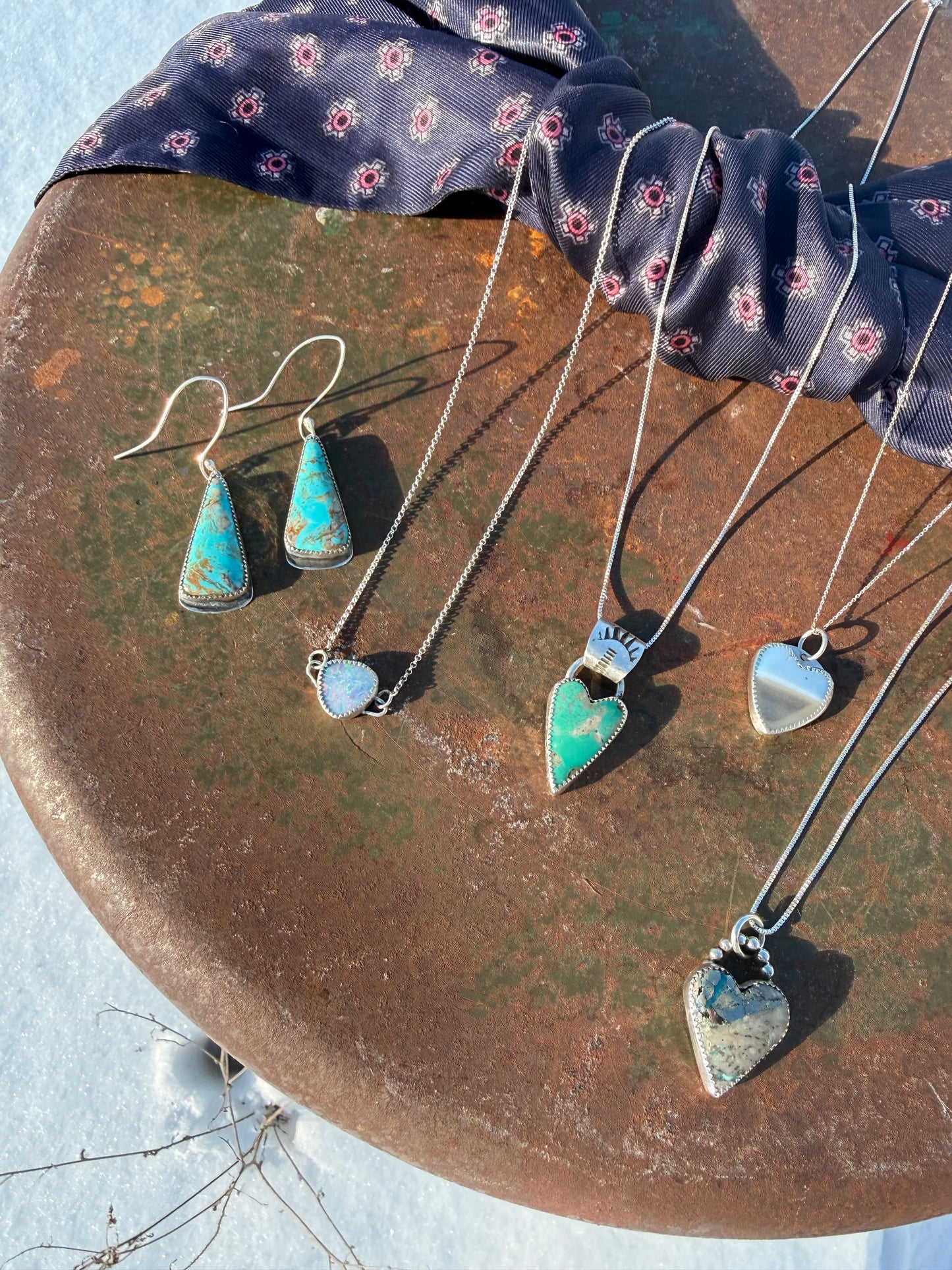 Pyrite and Turquoise Heart Silver Necklace