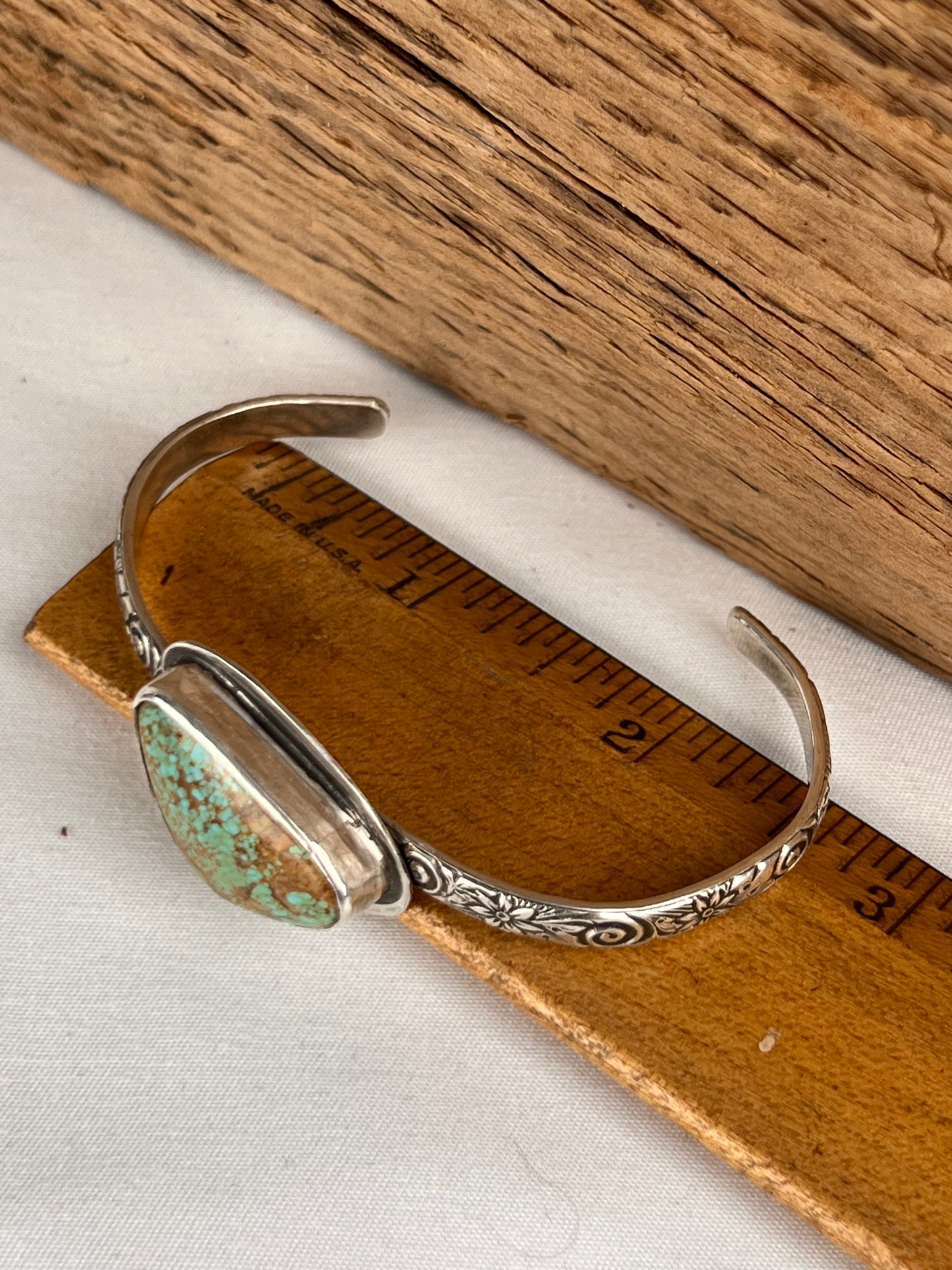 Triangle Kingman Turquoise Floral Wire Cuff - Med/Lg