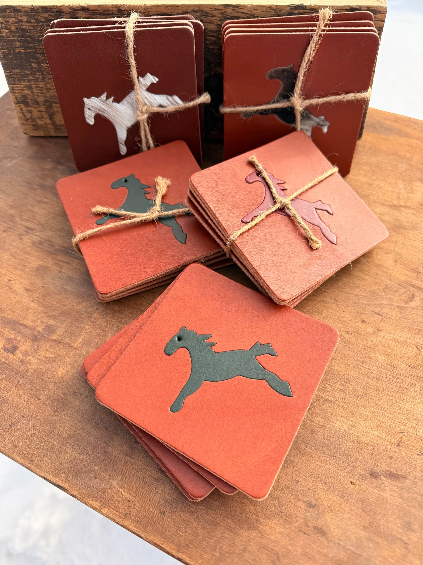 Hermann Oak leather pony coasters