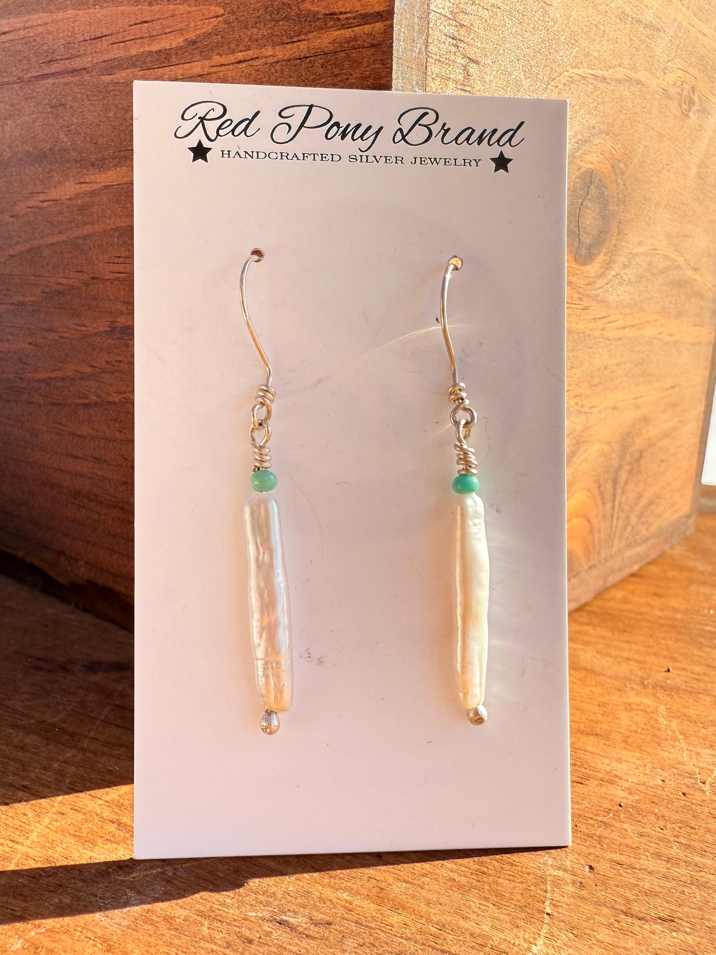 Freshwater Pearl and Kingman Turquoise Bead Drop Earrings