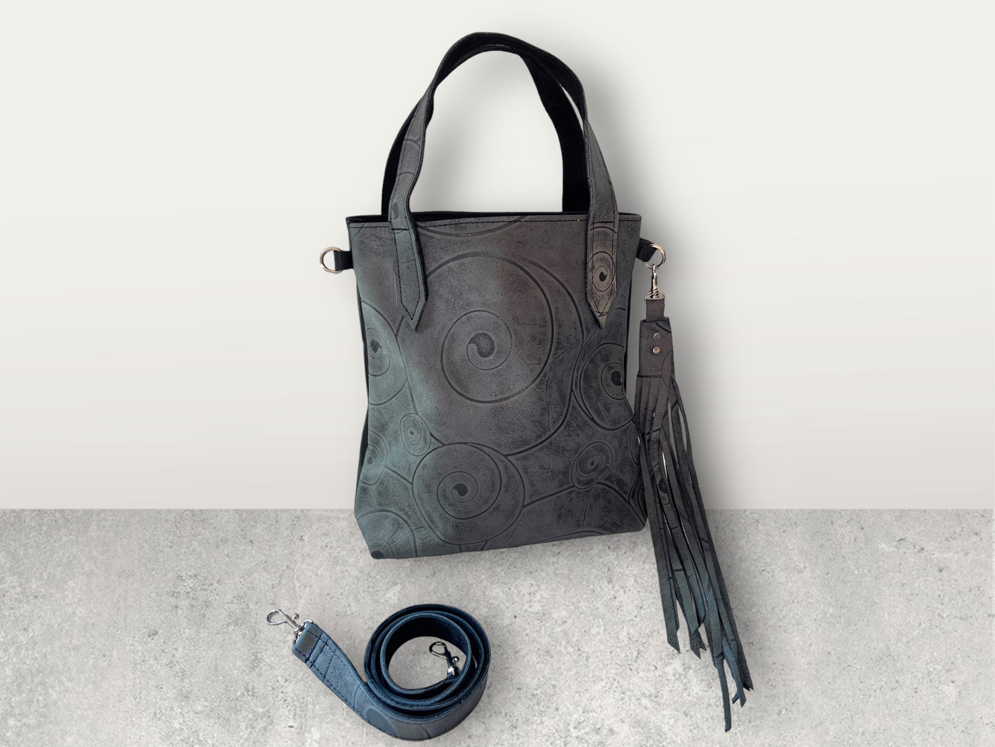 Grey Swirl Leather Medium Tote