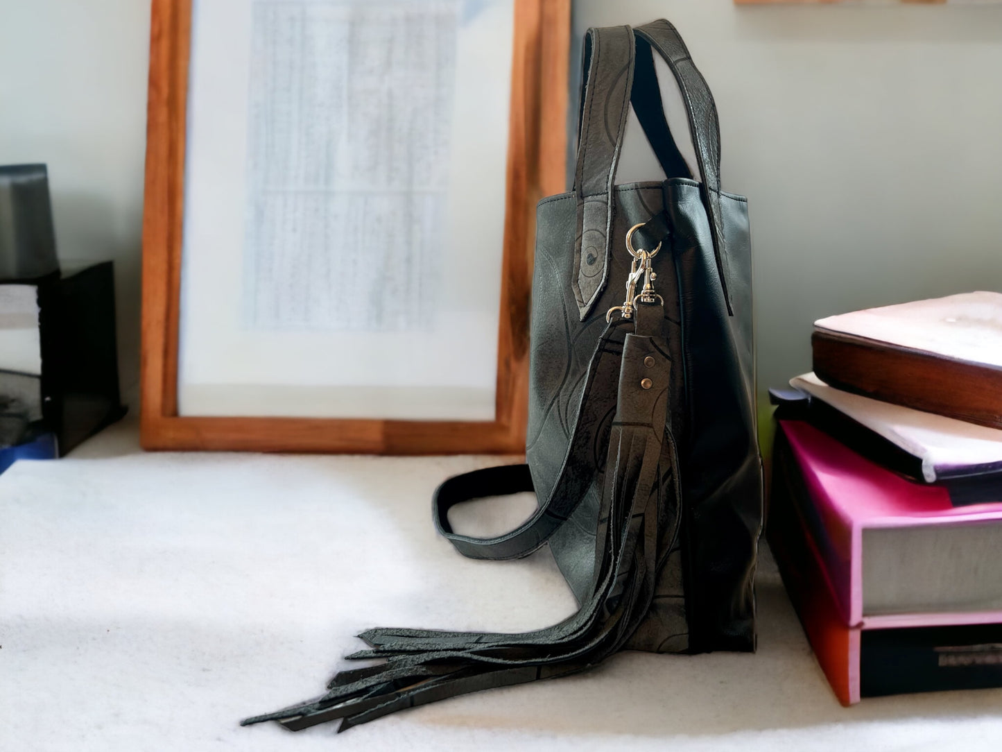 Grey Swirl Leather Medium Tote