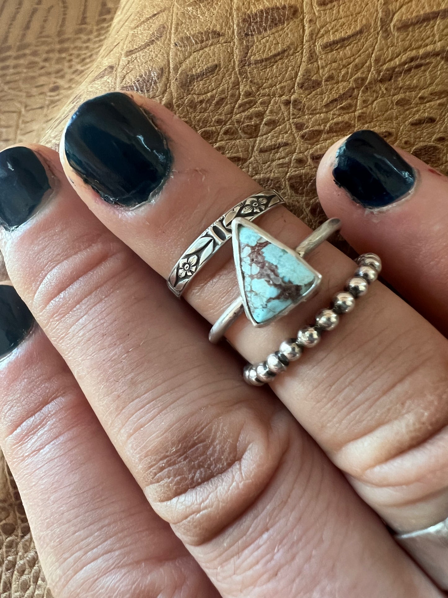 Turquoise and Sterling Stacking 3 Ring Set