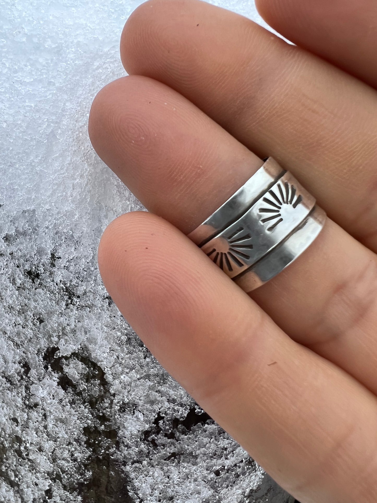 Wide stamped silver band