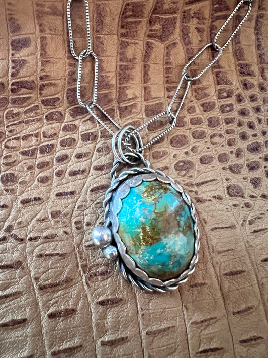 Chunky Royston Turquoise pendant on Paperclip chain