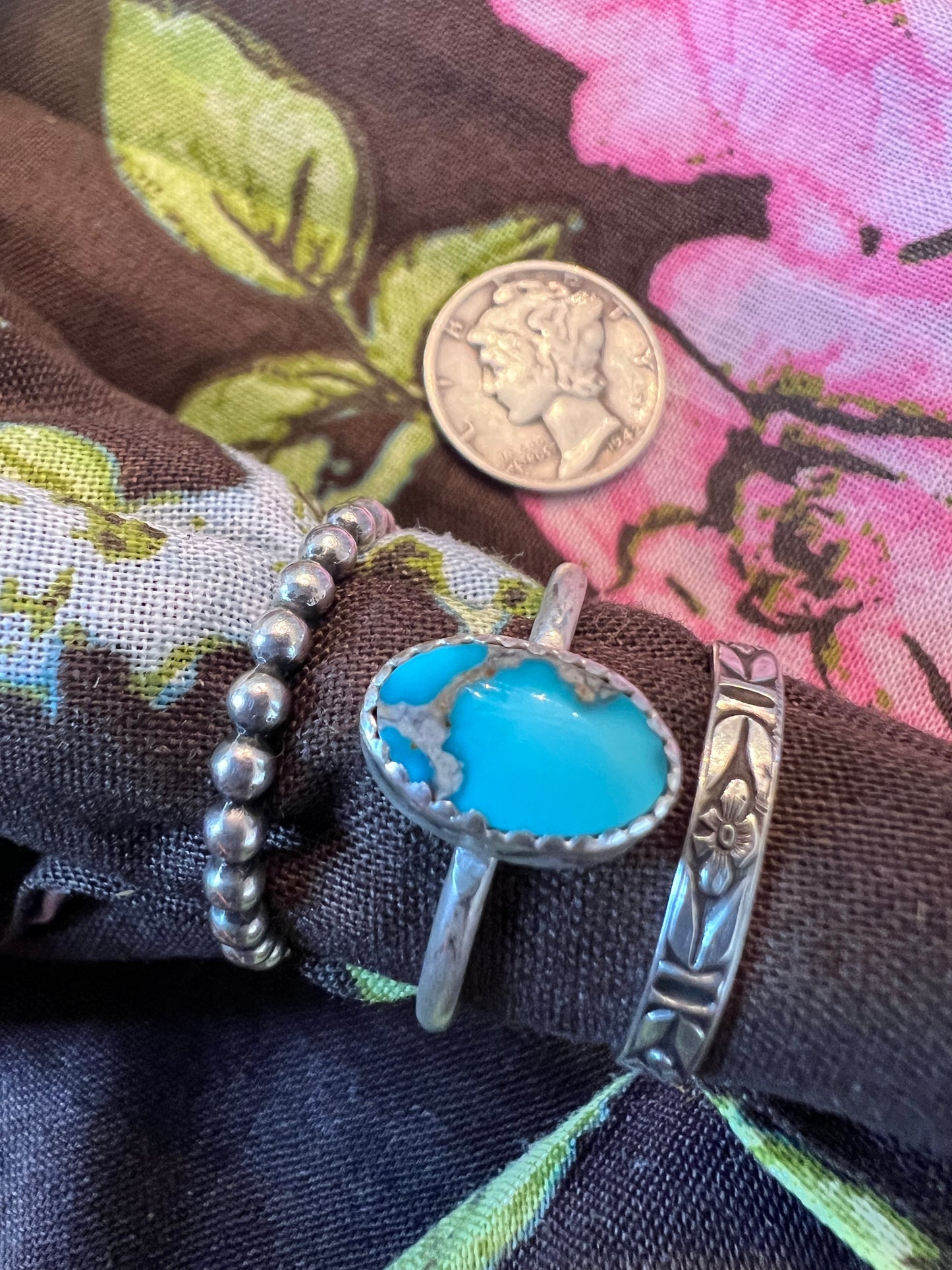 Turquoise and Sterling Stacking 3 Ring Set