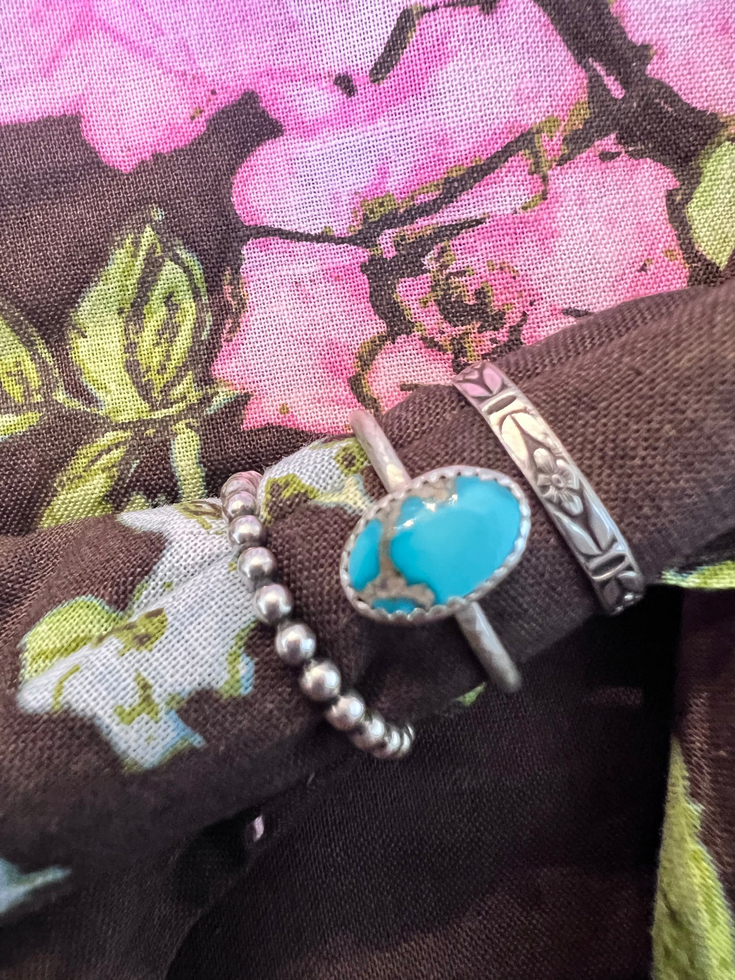 Turquoise and Sterling Stacking 3 Ring Set