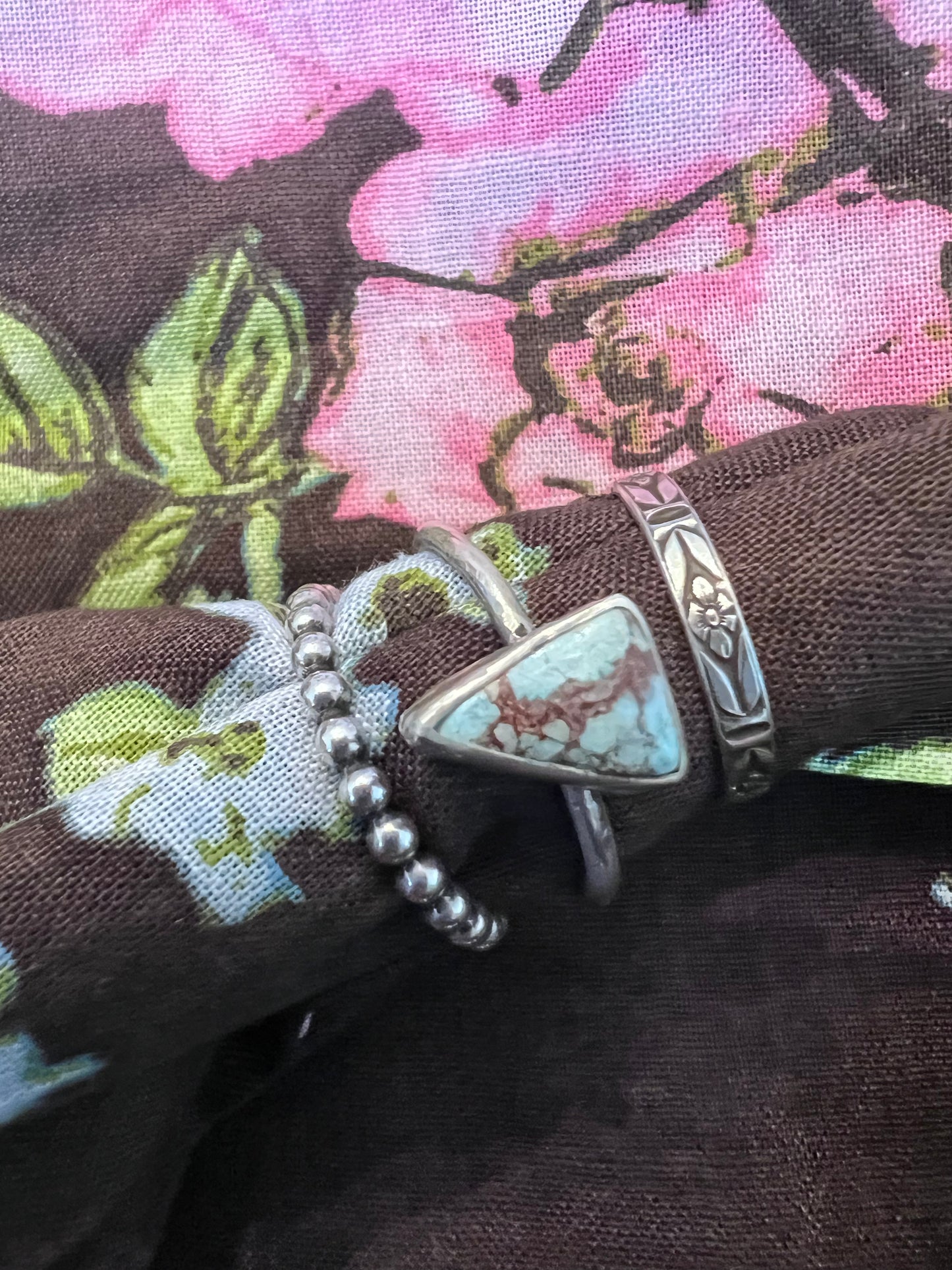 Turquoise and Sterling Stacking 3 Ring Set