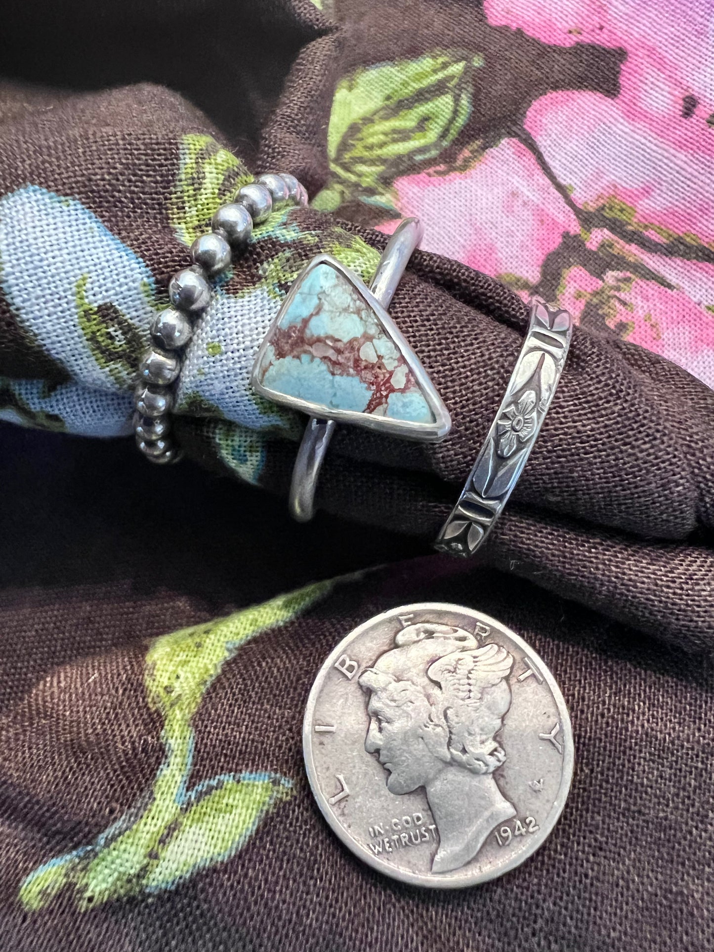 Turquoise and Sterling Stacking 3 Ring Set