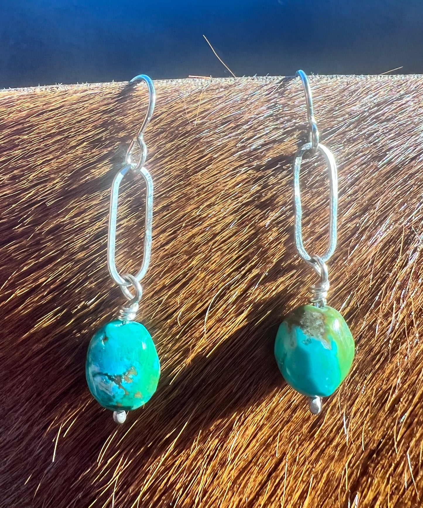 Turquoise and Sterling Paperclip chain earrings