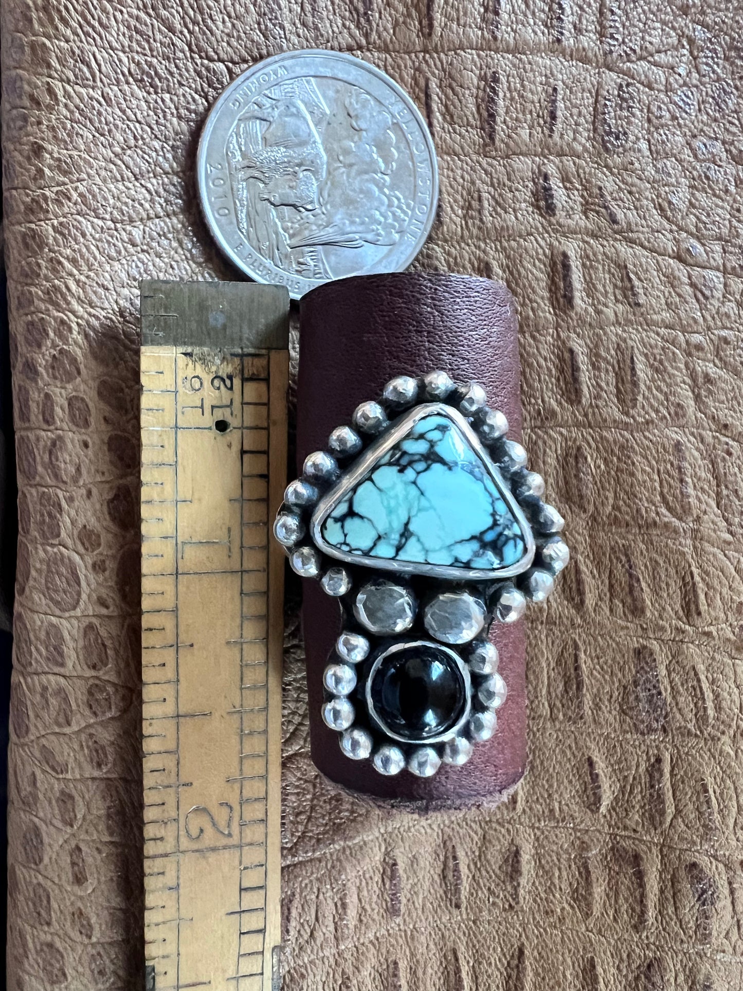 Angel Wing Variscite and Onyx Statement Ring