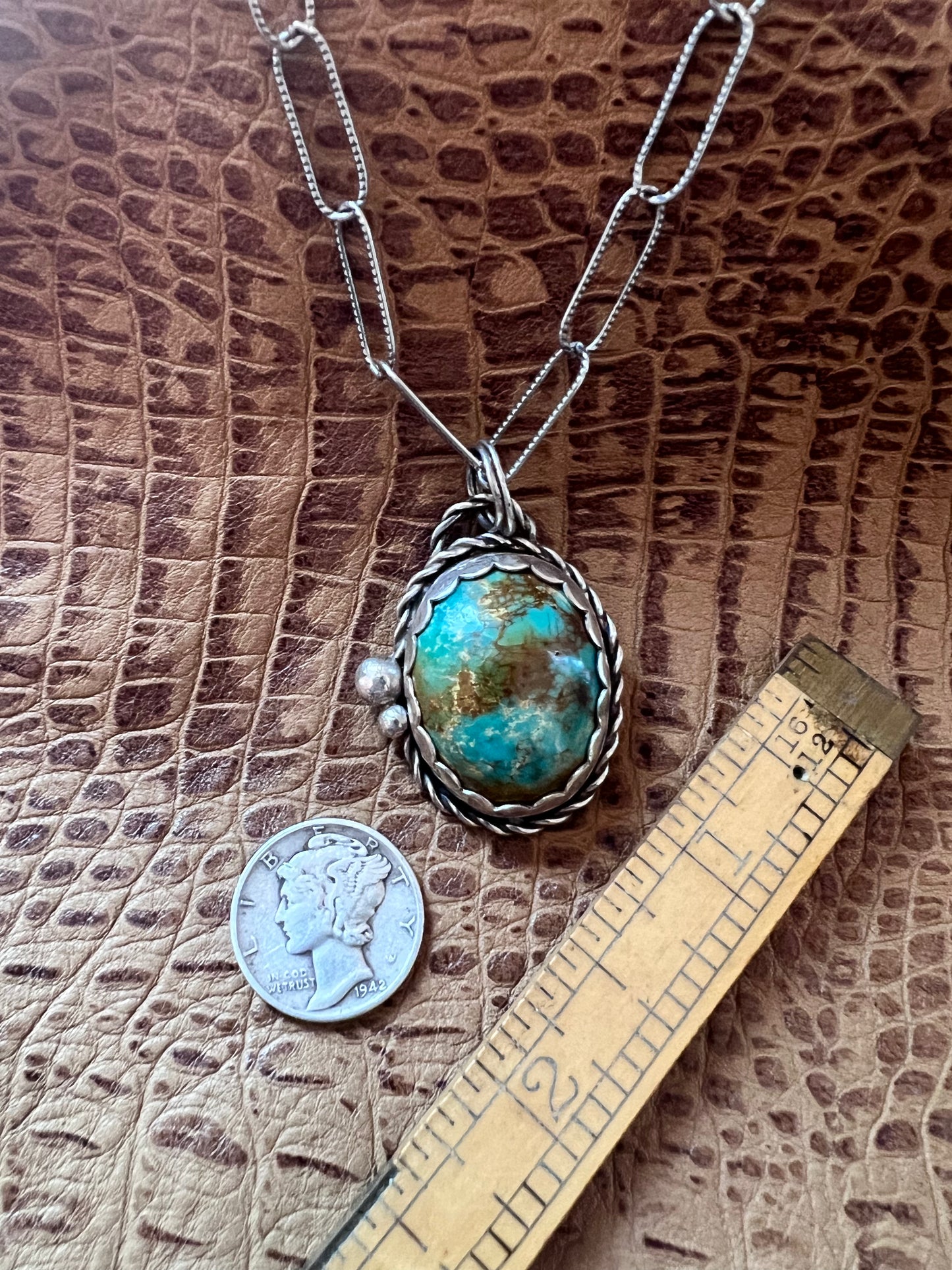 Chunky Royston Turquoise pendant on Paperclip chain