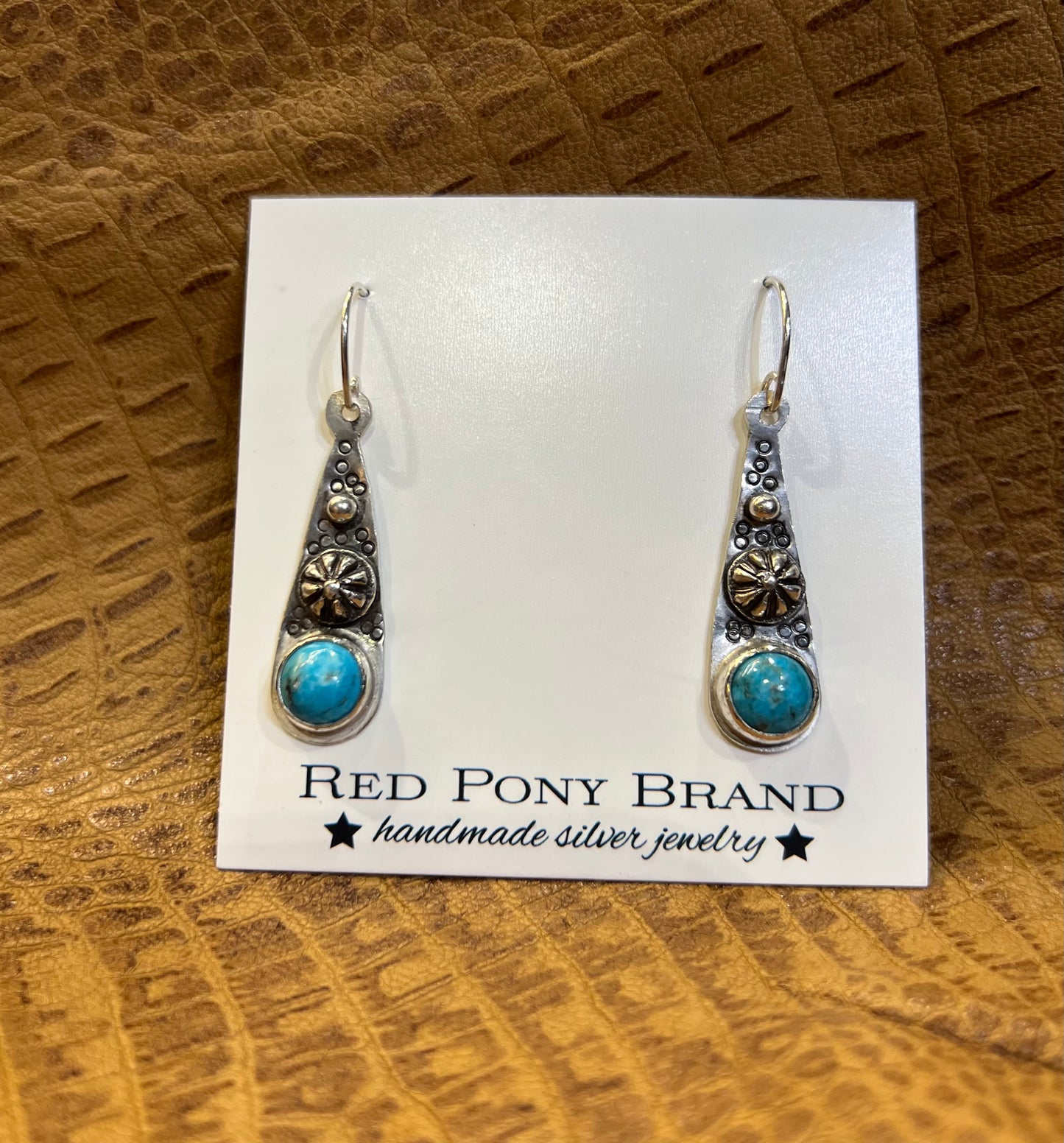 Hand stamped Kingman Turquoise drop earrings