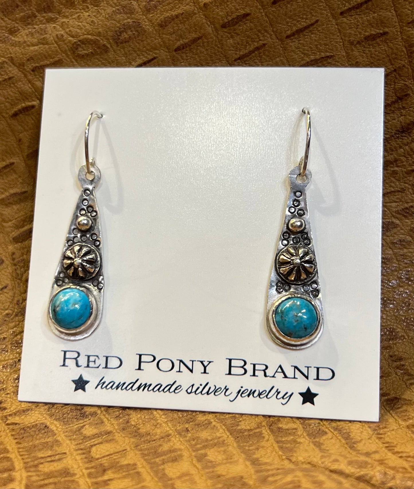 Hand stamped Kingman Turquoise drop earrings