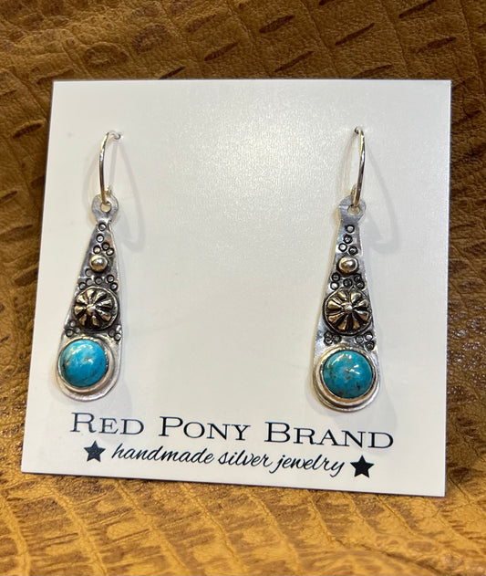 Hand stamped Kingman Turquoise drop earrings