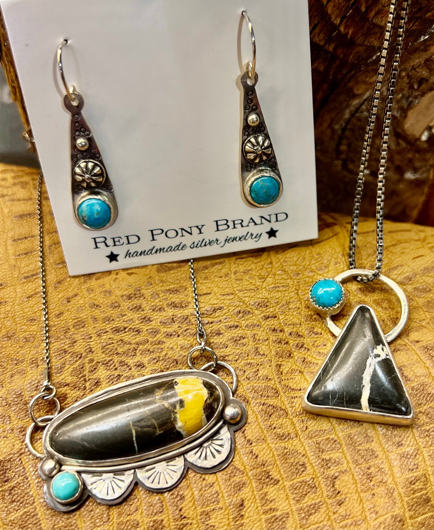 Hand stamped Kingman Turquoise drop earrings