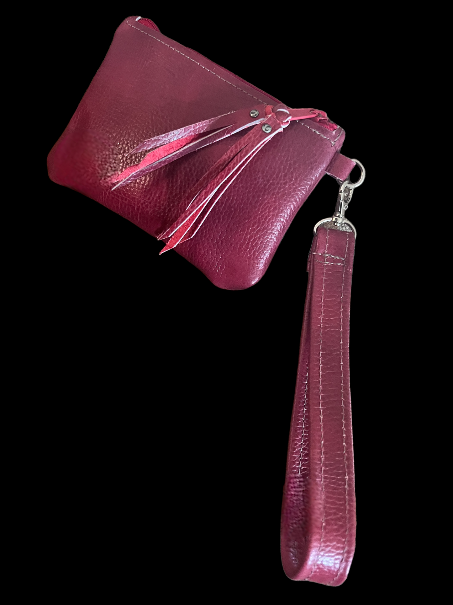 Red pebbled leather wristlet