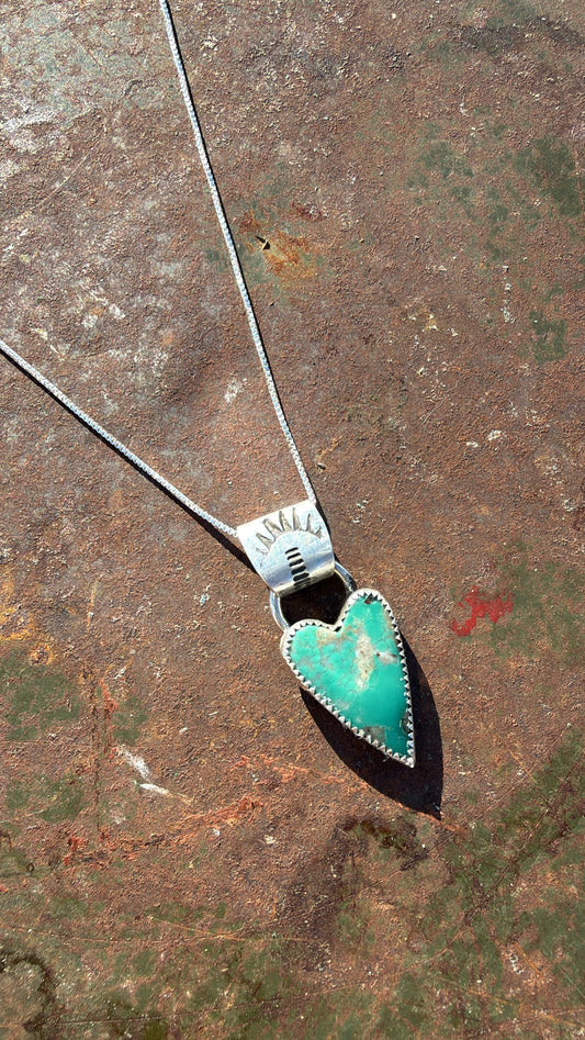 Open Hearted Turquoise and Stamped Silver Necklace