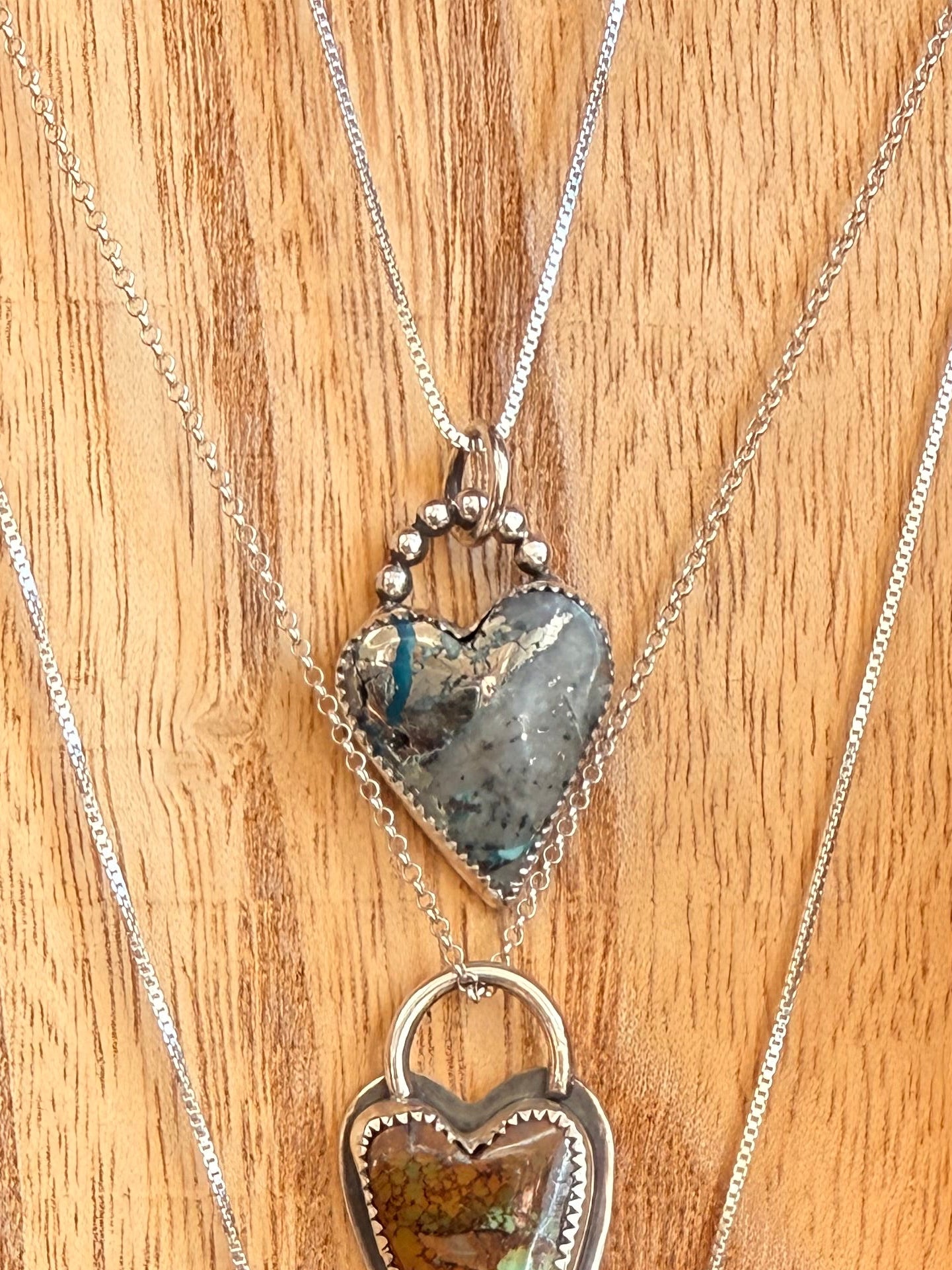 Pyrite and Turquoise Heart Silver Necklace