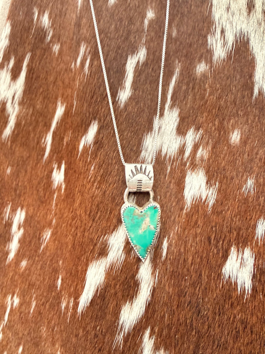 Open Hearted Turquoise and Stamped Silver Necklace