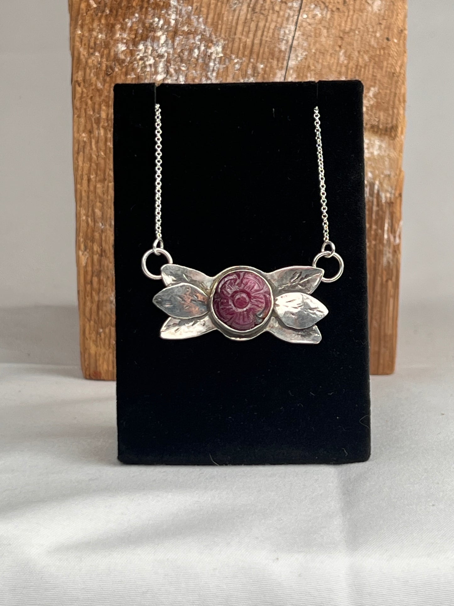 Handcarved Natural Ruby Flower Pendant