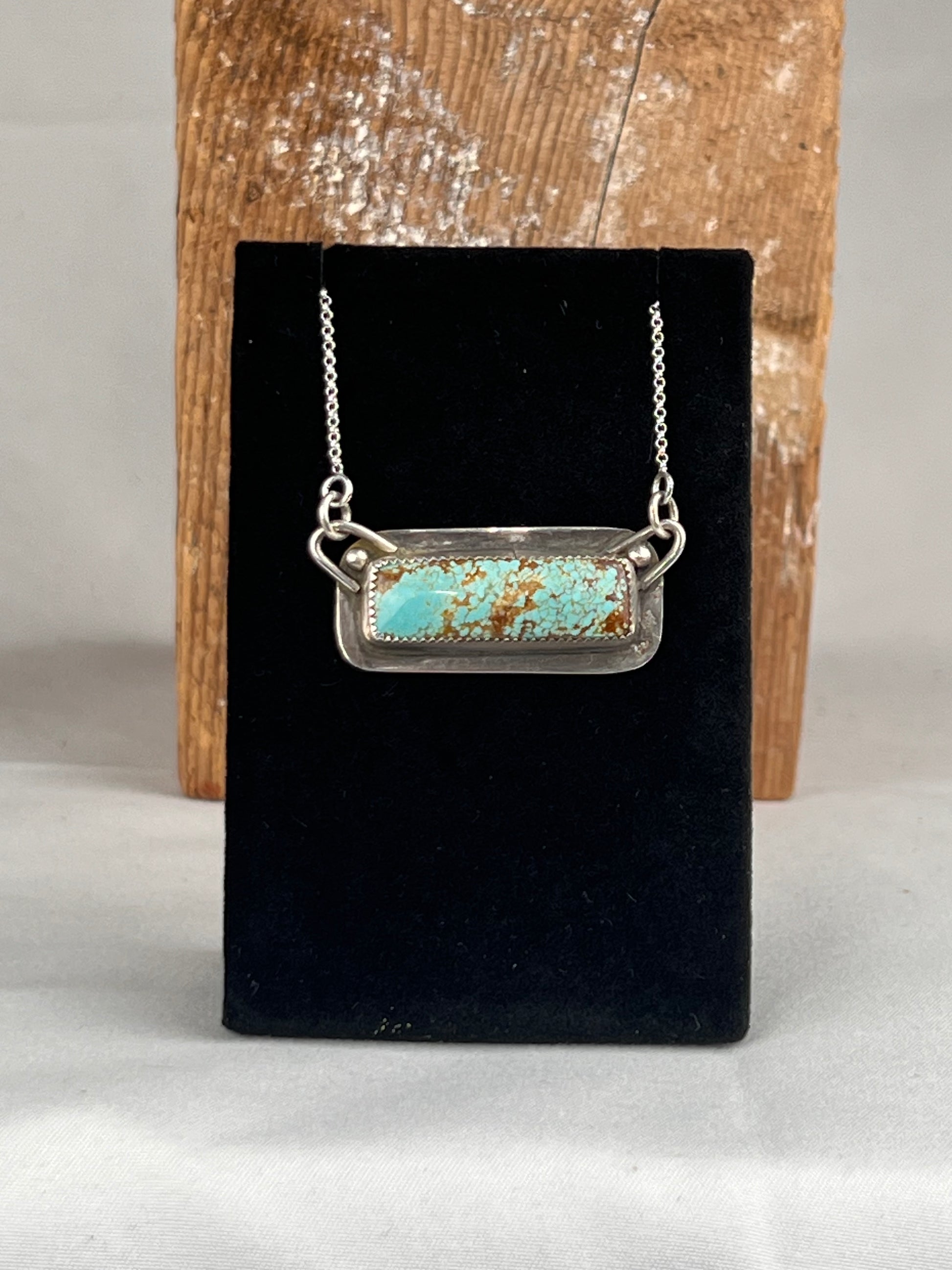 Turquoise bar necklace handcrafted sterling silver 