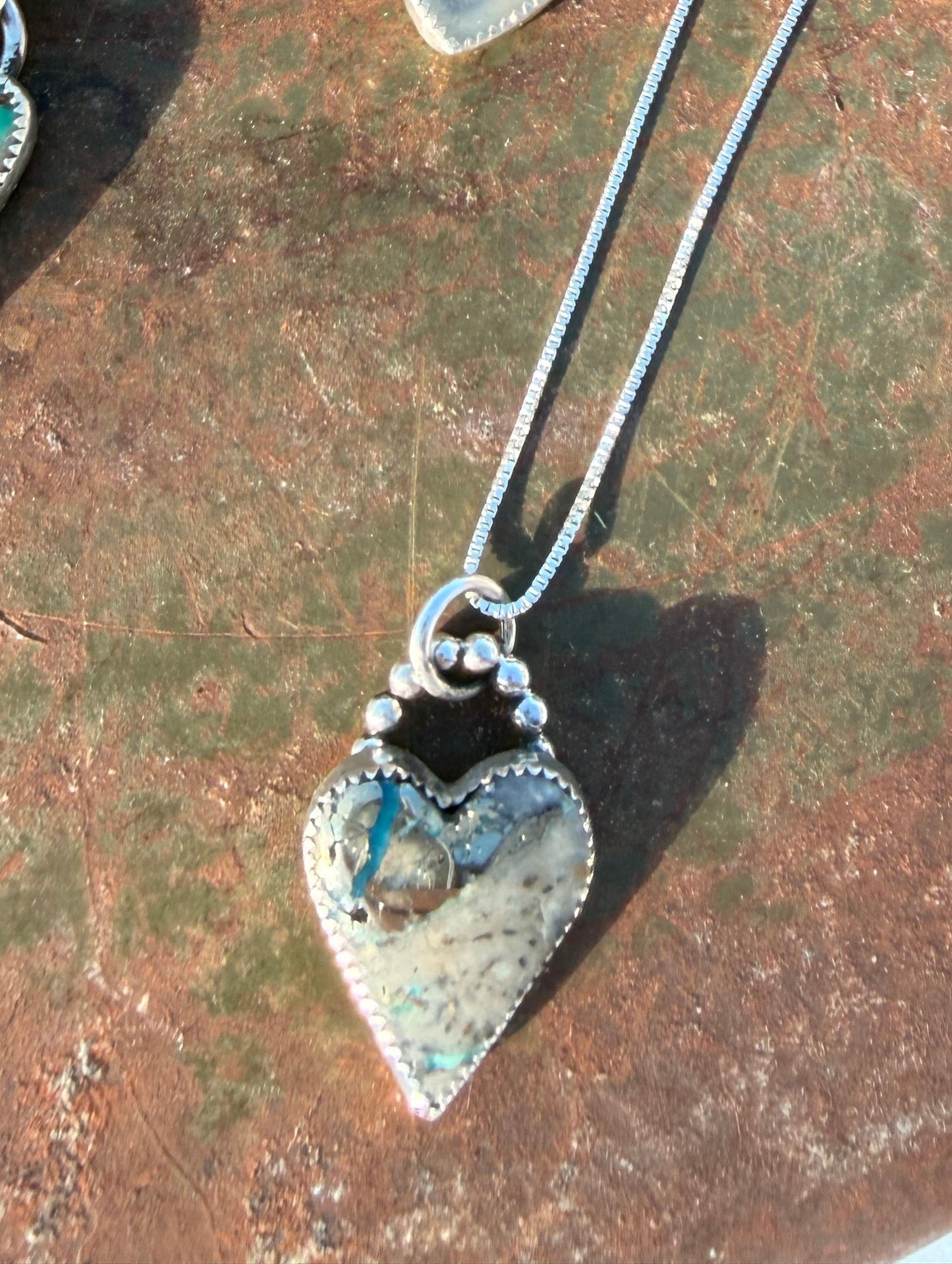 Pyrite and Turquoise Heart Silver Necklace