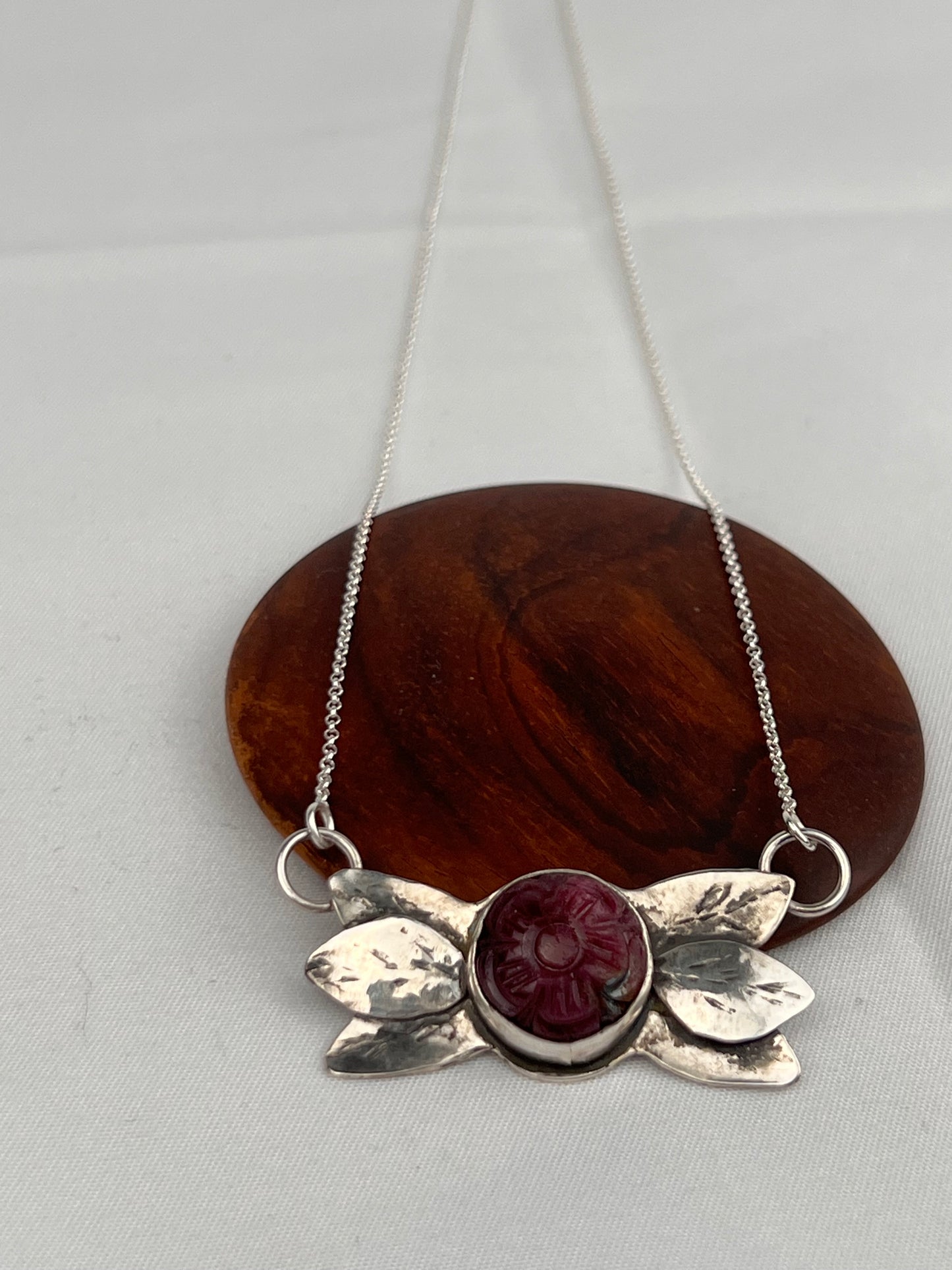 Handcarved Natural Ruby Flower Pendant