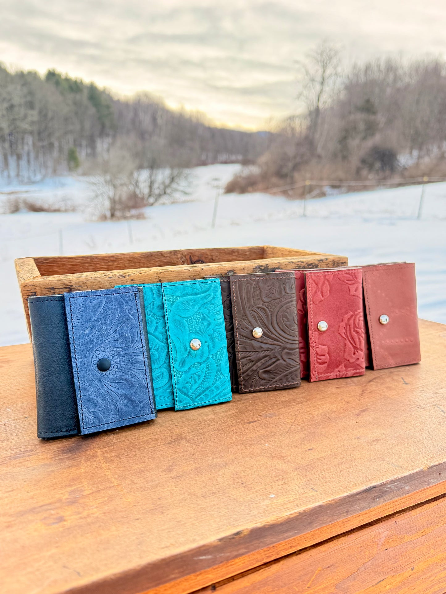 Trifold Card Wallets - Embossed Leather