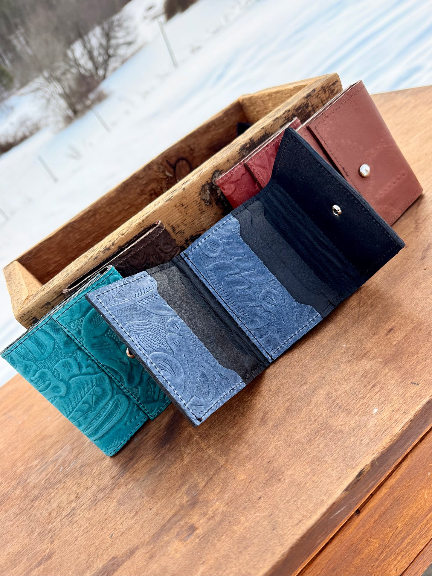 Trifold Card Wallets - Embossed Leather