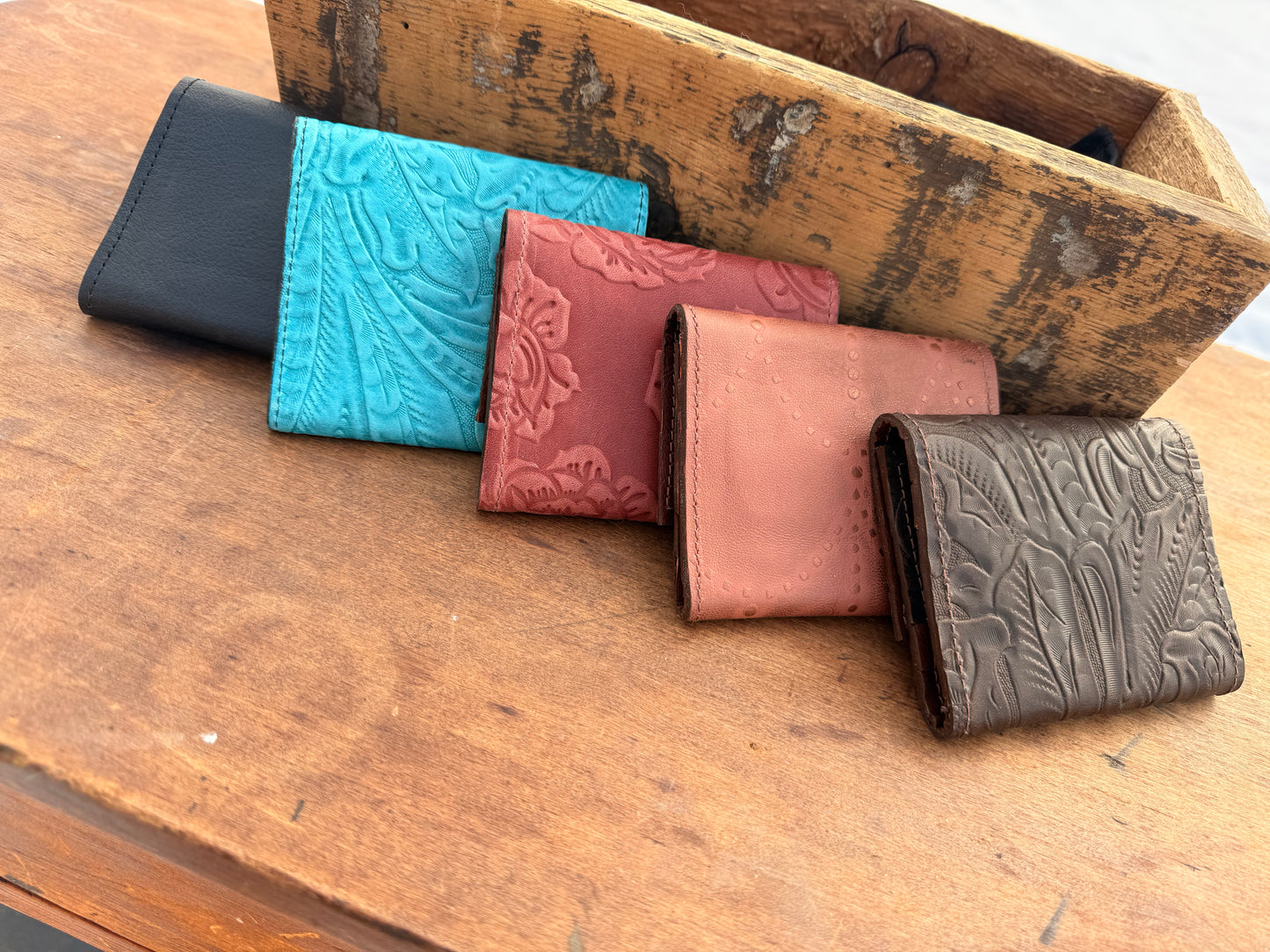 Trifold Card Wallets - Embossed Leather