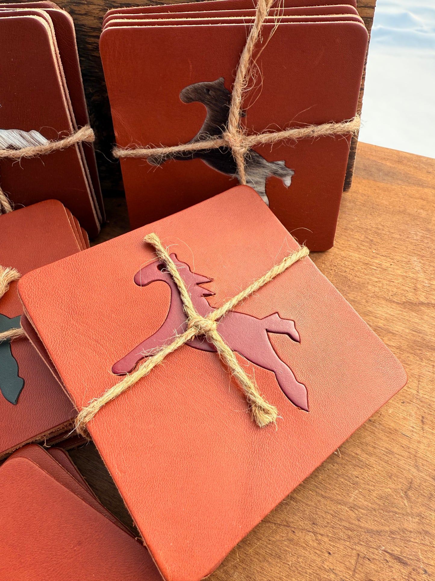 Hermann Oak leather pony coasters