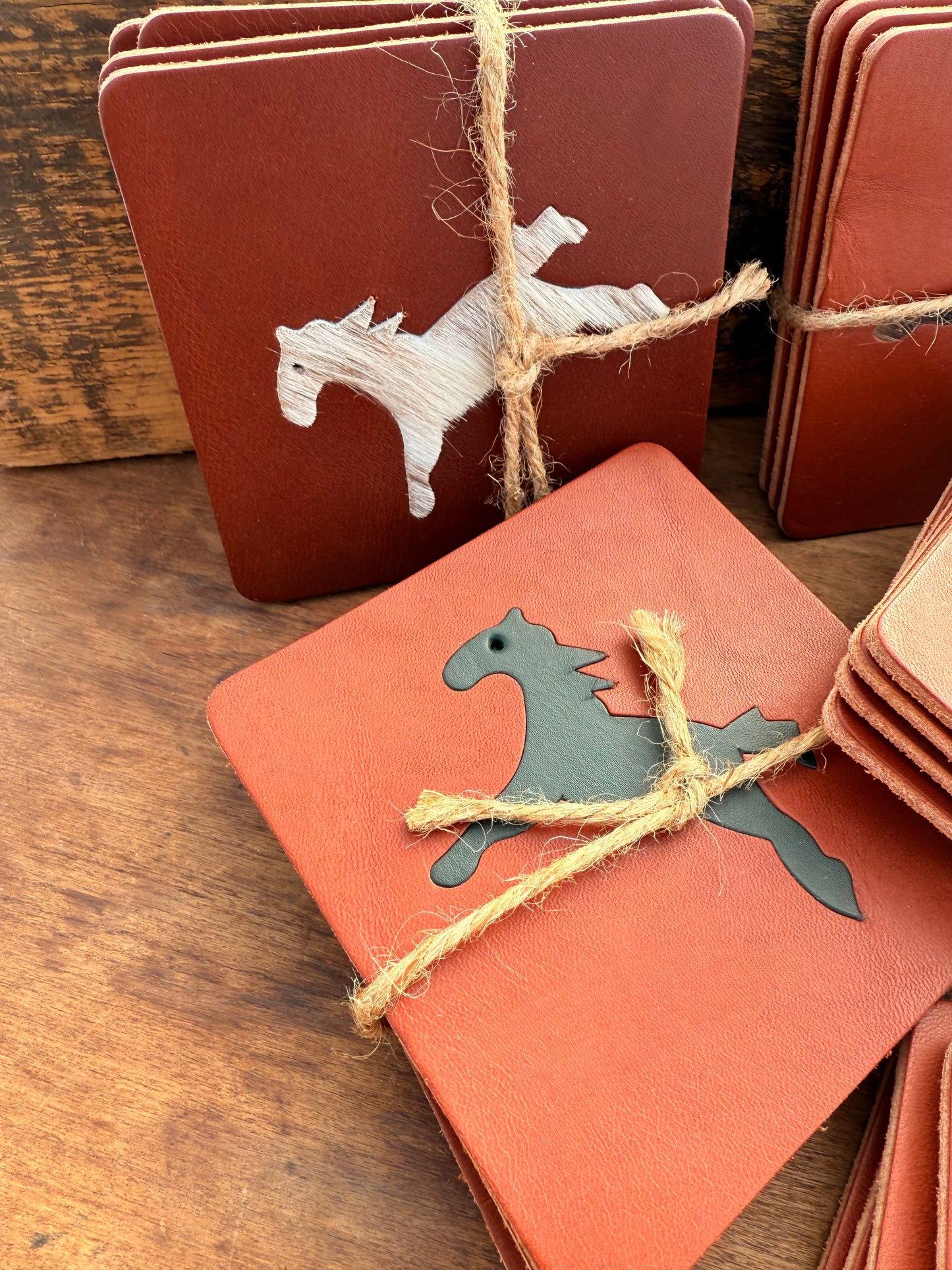 Hermann Oak leather pony coasters