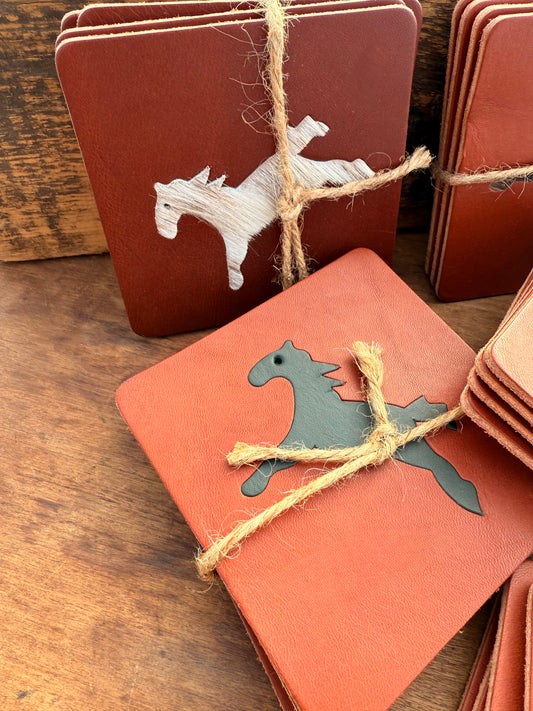 Hermann Oak leather pony coasters