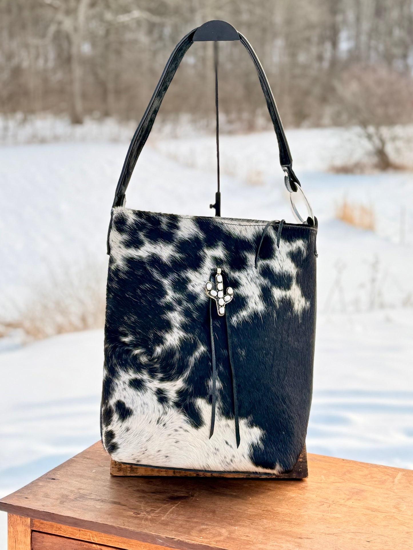 ‘Kelli”  Black and White Cowhide Shoulder Bag
