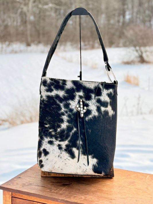 ‘Kelli”  Black and White Cowhide Shoulder Bag