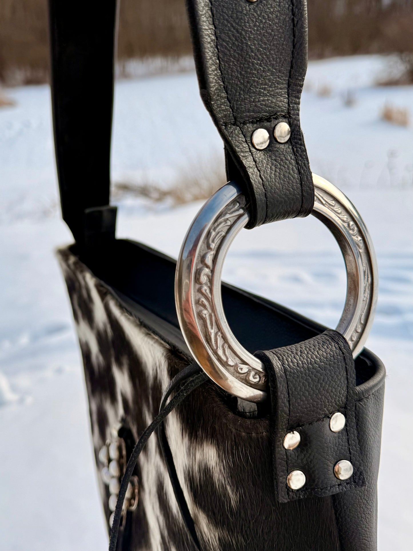 ‘Kelli”  Black and White Cowhide Shoulder Bag