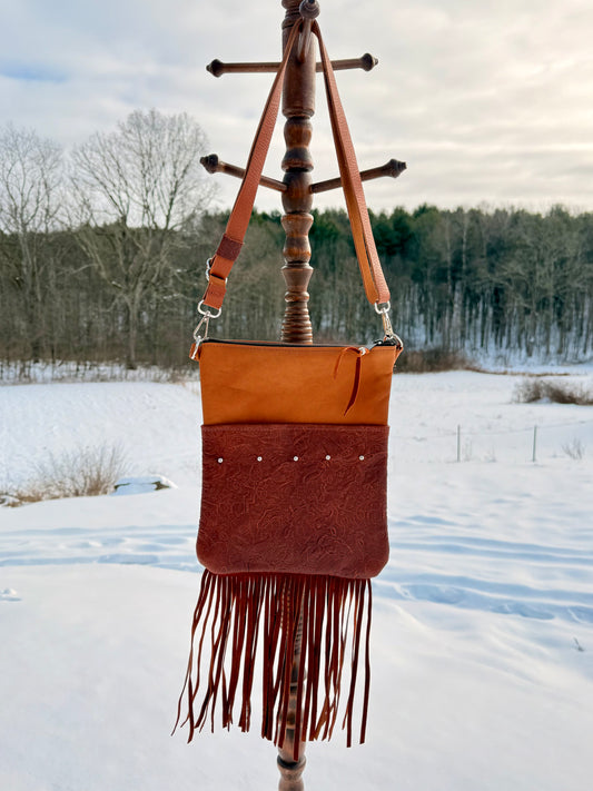 “Tammy” Buckaroo Embossed Fringe Crossbody