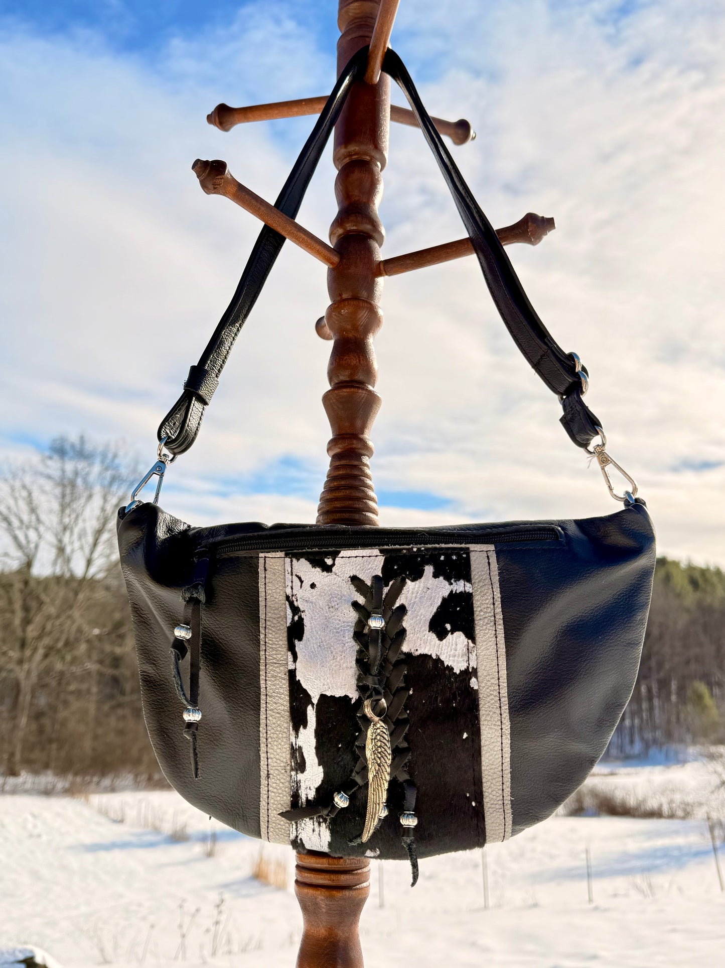 Half Circle Metallic Cowhide Crossbody