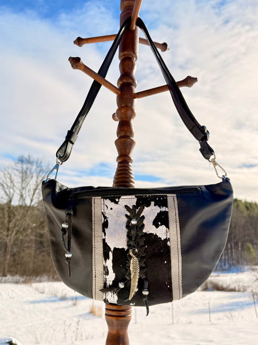 Half Circle Metallic Cowhide Crossbody