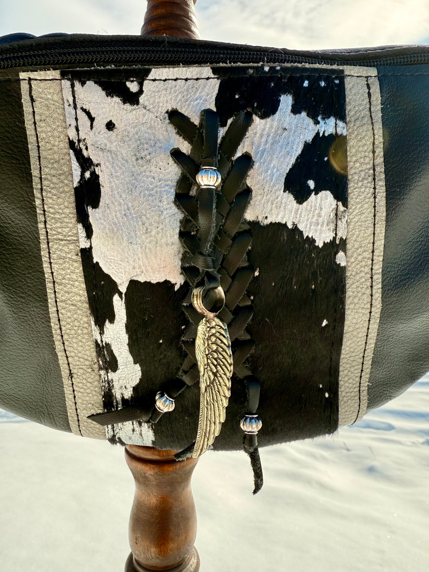 Half Circle Metallic Cowhide Crossbody