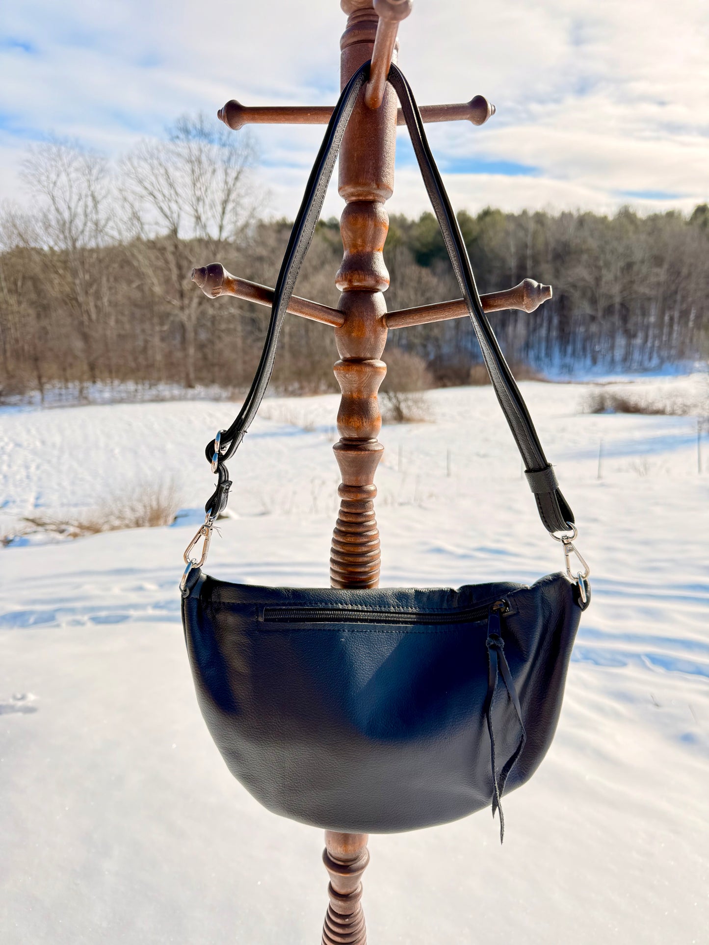 Half Circle Metallic Cowhide Crossbody