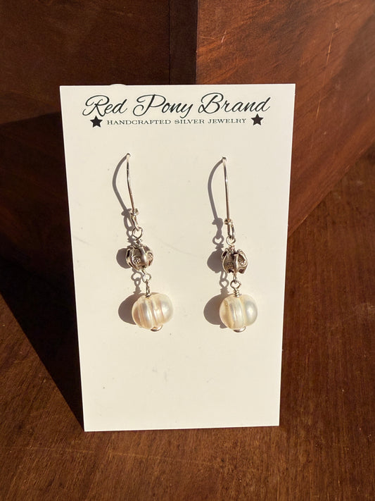 Baroque Pearl and Sterling Bead Drop Earrings